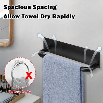 Livabber Self Adhesive Hand Towel Holder- 304 Stainless Steel Hand Towel Bar for Bathroom Kitchen Stick on Wall, Towel Ring No Drilling, 9 Inch (Black) - color: Black