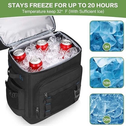 42 Can Backpack Cooler,40L Insulated Double Decker Leakproof, Waterproof Travel Cooler Backpack for Beach Camping Picnic Travel - color: black