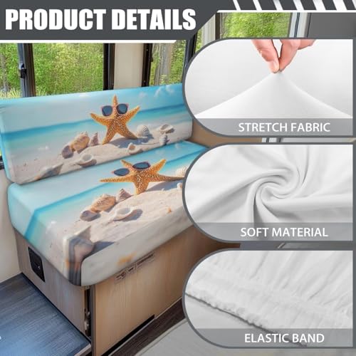 Beach Sea RV Dinette Cushion Covers Stretch Camper Sofa Replacement Couch Cushion Slipcovers Washable Camper Seat Bench Slipcover for Travel Trailer Couch for Women - color: Beach Sea