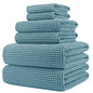POLYTE 430 GSM Microfiber Quick Dry Lint Free Oversize Bath Towel Set, 6 Piece (Waffle Weave) - color: Green