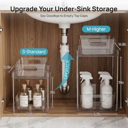 Vtopmart 2 Pack Plastic Larger Higher Bathroom Kitchen Under Sink Organizer (M-Higher) - color: Transparent, size: M-Higher (2 Pack)