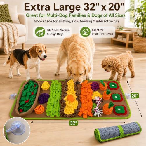 Snuffle Mat for Dogs – Extra Large 32'' x 20'', Washable Slow Feeder Dog Toy, Durable Interactive Dog Puzzle for Mental Stimulation & Nosework Training, with Anti-Slip Suction Cups - color: Green-Yellow