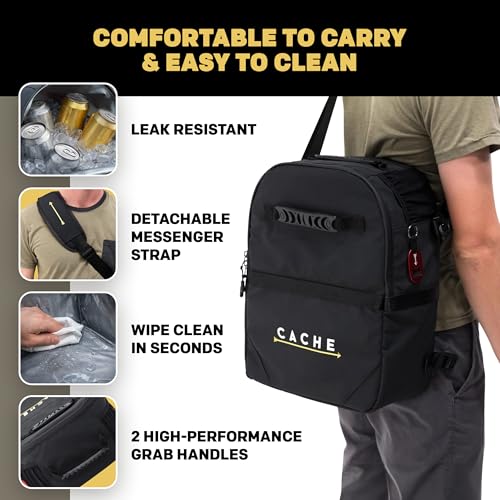 Jeffrey Insulated Cooler with Mesh Pockets, Bottle Opener, and Removable Shoulder Strap – Portable 16.5" x 12" x 6" Messenger Bag for Concerts, Camping, Outdoor Trips – Fits 18 Cans – Cold for 24 Hrs