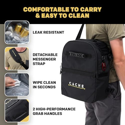 Jeffrey Insulated Cooler with Mesh Pockets, Bottle Opener, and Removable Shoulder Strap – Portable 16.5" x 12" x 6" Messenger Bag for Concerts, Camping, Outdoor Trips – Fits 18 Cans – Cold for 24 Hrs