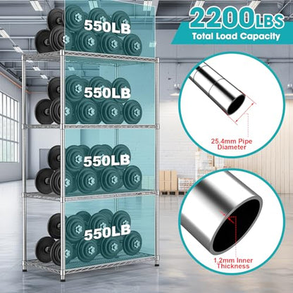Heavy Duty 4 Tier Wire Shelving Unit 2200 lbs Capacity Garage Shelving Metal Storage Rack Adjustable 18”Dx36”Wx70.9”H Industrial Standing Shelf for Garage Basement Warehouse Pantry - size: 4-Tier-Silver[18"D x 36"W x 70.86"H]