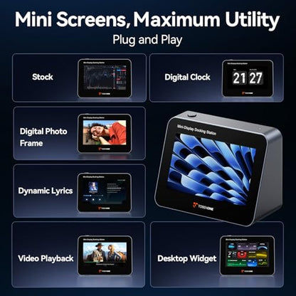 Tobenone 5" FHD 1080P Mini Monitor for PC with USB-C Hub, 100W PD, 4 USB Ports, SD/Micro SD, Portable Monitor for Digital Photo Frame, Desktop Clock, Second Screen, Home&Office