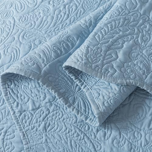 HoneiLife Quilt Set Queen Size - Microfiber Bedspread 3-Piece, Reversible Coverlets Lightweight Bedcover Queen Quilt Bedding Sets for Spring/Summer Use - color: Light Blue, size: Queen/Full-90"x96"