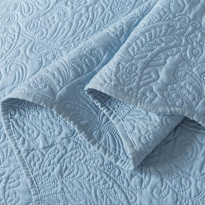 HoneiLife Quilt Set Queen Size - Microfiber Bedspread 3-Piece, Reversible Coverlets Lightweight Bedcover Queen Quilt Bedding Sets for Spring/Summer Use - color: Light Blue, size: Queen/Full-90"x96"