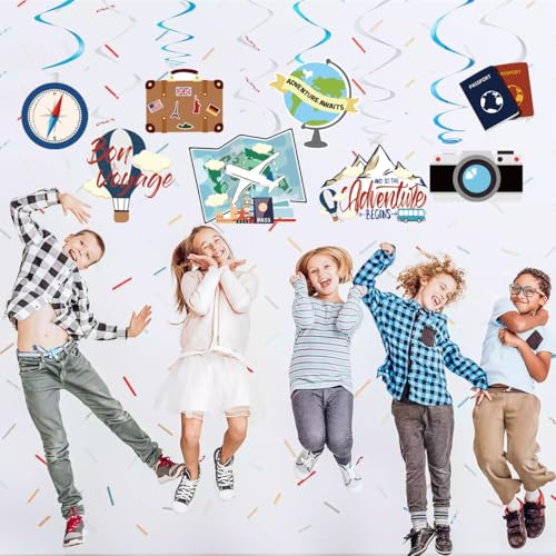 30PCS Travel Themed Hanging Swirl Party Decorations, Adventure Awaits Bon Voyage Signs Party Supplies for Birthday Party Retirement Party Farewell or Wedding Bachelorette Baby Shower Classroom Decor