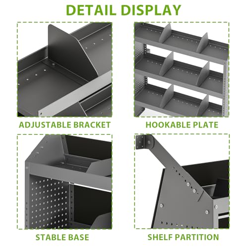 Cargo Van Shelving System 42" L x 13" W x 46" H, Sturdy Steel Van Storage Shelves for Ford Transit, NV200, Chevy City Express, RAM Promaster City, Cargo Van Organizer Racks. - size: 42" L x 13" W x 46" H