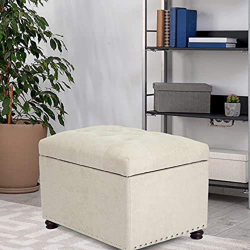 Joveco Storage Ottoman, 24" Fabric Rectangle Tufted Bench Foot Rest Stool for Living Room Bedroom, Beige - color: Beige