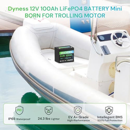 Dyness 12V 100Ah Mini LiFePO4 Battery 4 Pack Group 24, 12 Volt Deep Cycle Lithium Battery with 100A BMS, Low-Temp Protection & 10 Years Lifespan for RV, Boat, Trolling Motor, Solar Off-Grid, Golf Cart - style: 12V 100Ah Mini(4 Pack)
