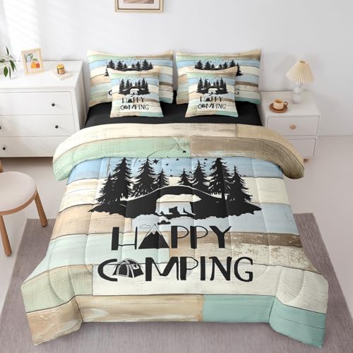Erosebridal Camping Bunks Twin Bedding Set 7 Piece Rustic Farmhouse Comforter Set with Sheets Rv Camper Bed in A Bag for Travel Trailers Woodland Pine Tree Bear Bed Set for Kids Adults - color: Black Beige Green, size: Twin