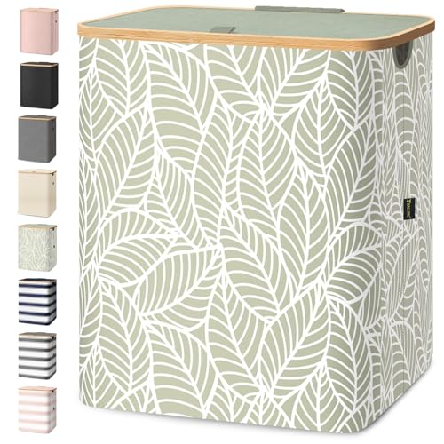 BALEINE Laundry Hamper with Lid, Tall Laundry Baskets with Bamboo Pull Handles, Large Laundry Bin with Internal Support (36 Gal/140L, Antique Foliage) - color: Antique Foliage, size: 140 liters