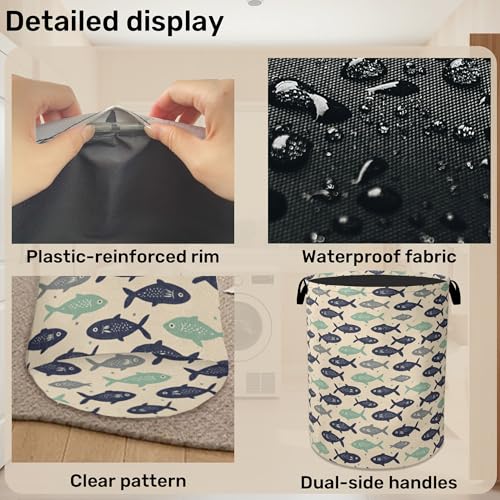 Cute Japanese-Style Fish Foldable Laundry Hamper - Waterproof Fabric Storage Basket with Handles, Clothes Hampers for Laundry,Bedroom,Dorm - color: Cute Japanese-Style Fish