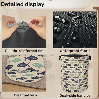 Cute Japanese-Style Fish Foldable Laundry Hamper - Waterproof Fabric Storage Basket with Handles, Clothes Hampers for Laundry,Bedroom,Dorm - color: Cute Japanese-Style Fish