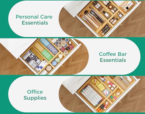 Bamboo Kitchen Drawer Organizer Set of 2, Stackable 15" x 6" Wood Silverware Utensil Tray for Drawers Bins, Cutlery & Flatware Storage – Wooden Boxes Organizers for Junk Drawer, Bathroom, RV - size: 15" x 6" x 2"