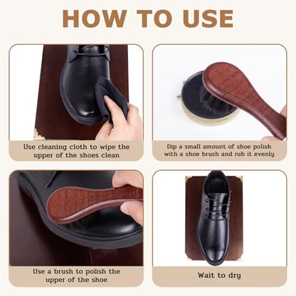 10 Pcs Deluxe Shoe Shine Box Set & Shoe Care Polish Kit with Foot Rest, Wooden Care Tools Storage Box Perfect for Multi- Leather Shoes