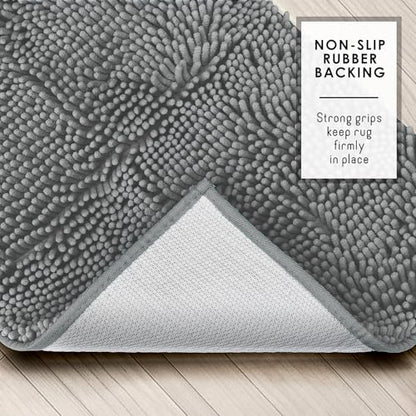 Hearth & Harbor Bathroom Rugs, Chenille Bath Mat - Machine Washable Bath Mats for Bathroom Non-Slip Backing Rubber, Quick Dry Bathroom Mat, 20 x 32 - Frost Grey - color: Frost Grey, style: 20 x 32