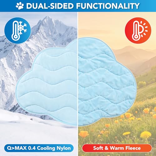 PetAmi Dog Cooling Mat, Cloud Shape, Pet Pad with Cooling Nylon & Soft Fleece, Q-Max > 0.4 Reversible All Season Blanket for Dogs & Cats, Medium 38x48 in, Light Blue - color: Light Blue, size: Medium