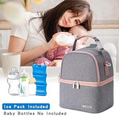 Breastmilk Cooler Bag with Ice Pack Fits 6 Baby Bottles up to 9 Ounce, Breast Milk Pump Cooler Bag with Shoulder Strap for Nursing Mom Daycare, Work, Travel- Grey - color: Grey