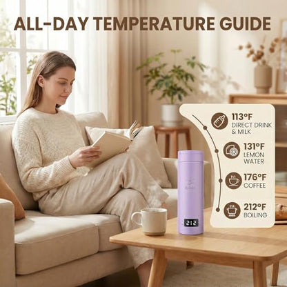 Portable Kettle (120V), Travel Kettle for Business Trips, 316-Grade Stainless Steel, 4 Temperature Settings, with Auto-Shutoff (Purple, 9.05 * 3.15) - color: Purple