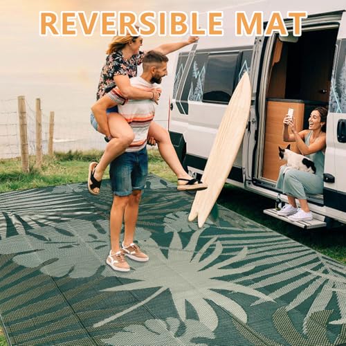 Homcomoda Outdoor Rugs 8’x10’ Waterproof Reversible Patio Rugs Outdoor Clearance Lightweight Outdoor Rugs Portable RV Camping Mats for Tents Deck Porch BBQ Beach Backyard