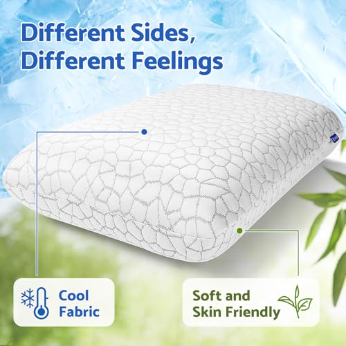 CushZone Memory Foam Pillows for Sleeping, Bed Pillow with Removable and Machine Washable Cover, Bed Pillow for Side, Back and Stomach Sleepers, Queen Size (1 Pack) - size: Queen Size
