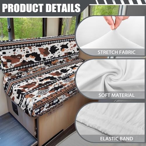 RV Dinette Cushion Covers Aztec Brown Cow Print Camper Cushion Slipcovers Stretch Washable Couch Covers for RV Camper Sofa Bed Easy to Install - color: Aztec Brown Cow Print