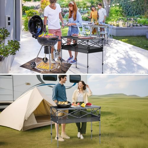 GARLLEN Folding Table for Camping, 2 Adjustable Height Portable Roll-up Picnic Table with Storage Net, Lightweight Aluminum Outdoor Table with Carrying Bag for Camping, BBQ, Beach, 39"L x 20"W - size: Tabletop Size: 39.3"L x 19.6"W
