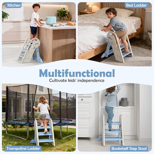 Onasti Toddler Step Stool with Handles, Adjustable Kids Stool Converts from 3-Step to 2-Step, Non-Slip and Anti-Tip Design for Safer Potty Training, Bathroom Sink and Kitchen Counter- Blue - color: Baby Blue