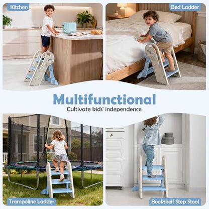 Onasti Toddler Step Stool with Handles, Adjustable Kids Stool Converts from 3-Step to 2-Step, Non-Slip and Anti-Tip Design for Safer Potty Training, Bathroom Sink and Kitchen Counter- Blue - color: Baby Blue