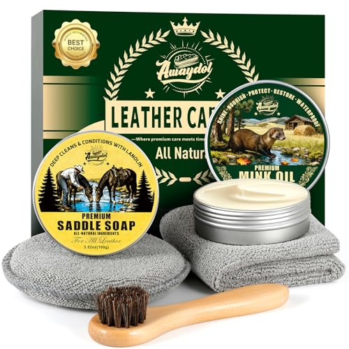 Leather Boot Care Kit - Mink Oil,Saddle Soap,Horsehair Brushes,Applicator & Microfiber Cloth,Flannel bag,Leather Shoe Care Kit for Cowboy Boots Work Boots, Shoes, and Tack