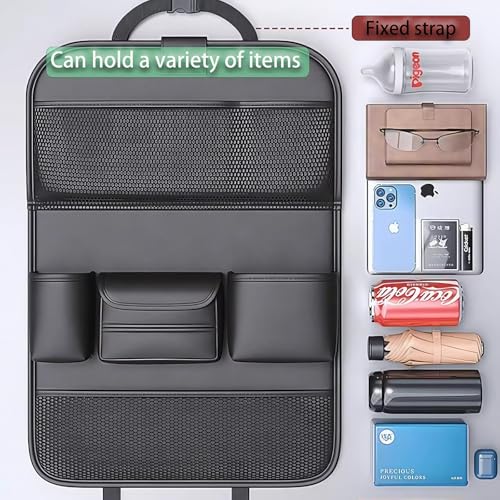 Car Backseat Tray Table with Organizer, Foldable Car Seat Back Organizer with Desk, Nappa Leather, Holds 27 lbs, Laptop Table for Kids Eating, Travel & Office, Waterproof Kick Mats - color: Ycpasta