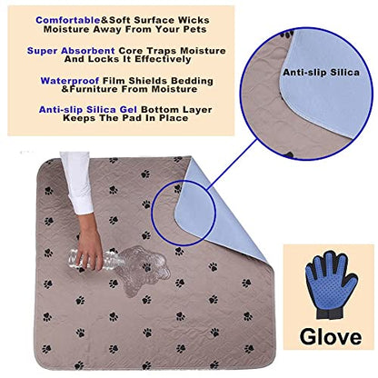 Washable Dog Pee Pads with Puppy Grooming Gloves,Puppy Pads,Reusable Pet Training Pads,Large Dog Pee Pad,Waterproof Pet Pads for Dog Bed Mat,Super Absorbing Whelping Pads - size: 18x24 Inch (Pack of 4)