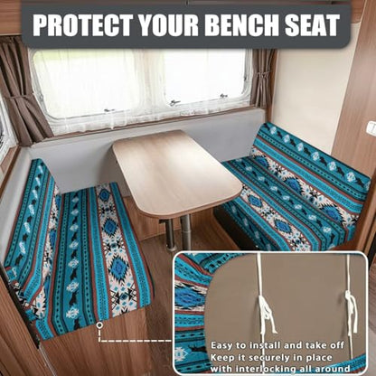 RV Dinette Cushions Covers Blue Aztec Bear Print Soft Camper Seat Dinette Booth Camper Cushion Covers Sofa Slipcovers Accessories for Travel Trailer Couch - color: Blue Aztec Bear