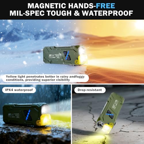 EDC Rechargeable Flat Flashlight 1000 Lumens White LED/UV/RGB Ambient Signaling Flashlights, Magnetic Clip on Pocket Light for Outdoors, Emergency, Working (1, Green, Compact) - color: Green