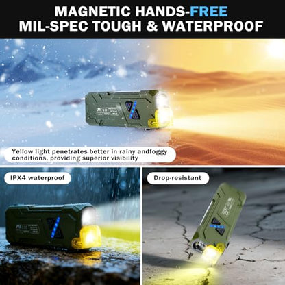 EDC Rechargeable Flat Flashlight 1000 Lumens White LED/UV/RGB Ambient Signaling Flashlights, Magnetic Clip on Pocket Light for Outdoors, Emergency, Working (1, Green, Compact) - color: Green