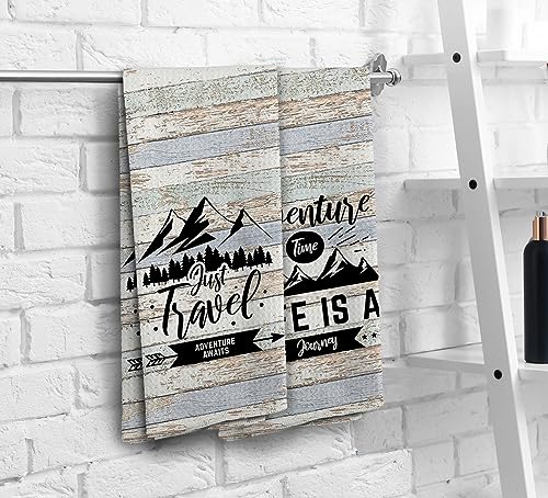 Camping Dish Towels, Camp Kitchen Farmhouse Decor, Camping Gifts for Camper Women Men, Mountain Decor Kitchen Towels, Adventure Time Towels, Set of 2, 16x24