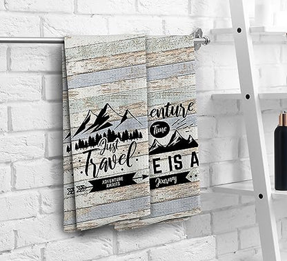 Camping Dish Towels, Camp Kitchen Farmhouse Decor, Camping Gifts for Camper Women Men, Mountain Decor Kitchen Towels, Adventure Time Towels, Set of 2, 16x24