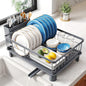 SNTD Dish Drying Rack - Small Dish Rack for Kitchen Counter, Stainless Steel Dish Drainer with Utensil Holder and Drainboard, 11" W x 15" L (Grey) - color: Gray, size: 11" W x 15" L