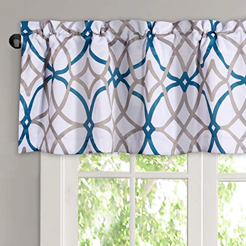 H.VERSAILTEX Blackout Curtain Valances for Kitchen Thermal Insulated Window Valances for Living Room Rod Pocket Short Curtain 1 Panel, 52x18 inch, Teal and Taupe - color: Geo in Teal and Taupe