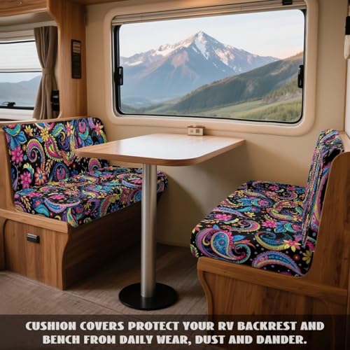 Floral Print 2 Pack RV Dinette Cushion Covers Stretch Camper Cushion Slipcover Pet-Friendly RV Couch Cover Fuzzy Sofa Slipover for Travel Trailer Couch - color: Floral