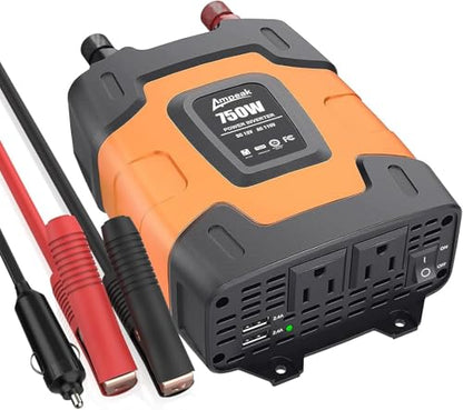 Ampeak 750W Power Inverter, 12V DC to 110V AC, 11 Protections | 1500W Surge Peak, 2 AC Outlets, Dual USB 4.8A,for Car Truck RV Appliances - style: 750W