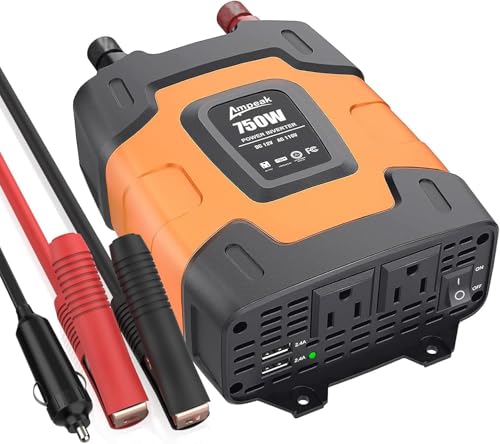 Ampeak 750W Power Inverter, 12V DC to 110V AC, 11 Protections | 1500W Surge Peak, 2 AC Outlets, Dual USB 4.8A,for Car Truck RV Appliances - style: 750W