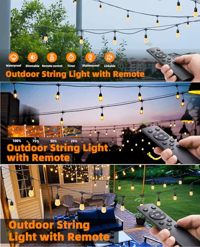 150FT String Lights for Outside Remote Controlled Waterproof with 48pcs Replaceable S14 Warm Bulbs for Patio, Gazebo, Pergola, Backyard Bistro Lights, 2200K, Linkable, 1-Pack - size: 150 feet(1Pack, Remote)