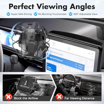 FIILINES Phone Holder for Ford Mustang Mach-E 2023-2026 (Fit 15.5" Touch Screen), Phone Mount with Dash Organizer for Mustang Mach-E Accessories, 360 Degree Rotation Dash Mount Cell-Phone Holder - size: For Mustang Mach-E 2023-2026