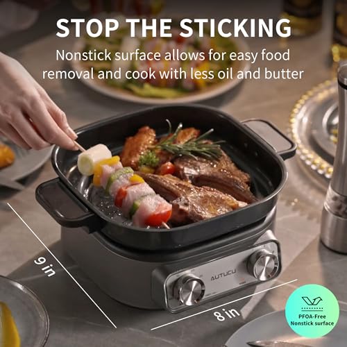 N73SNA Hot Pot Electric Nonstick, PFOA-Free Multi-Cooker 2.5 Quart Grill Steamer Set, Portable Hot Pot for Fried Rice, Oatmeal, Steak, Soup, Egg, Ramen with Power Adjustment - size: Long-Handle Pot