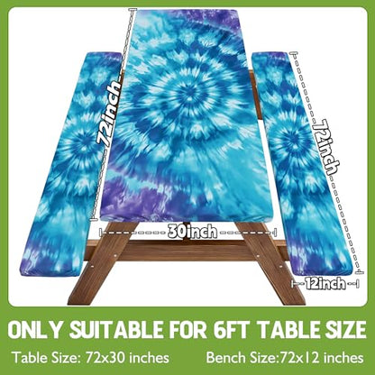 Fitted Picnic Table Cover with Bench Covers Vinyl Waterproof Elastic Edges Fitted Rectangle Table Cloth Patio Tablecloth Camping Gear Essentials Rv Accessories Road Trip Supplies Car Travel Must Have - color: Blue Purple Tie-dye, size: 72in