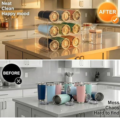 Stackable Water Bottle Organizer for Cabinet, Plastic Bottle Holder Designed for Starbucks Studded Tumblers up to 40oz, Plastic Cup Holder&Wine Rack for Pantry,Cupboard- 4 Layers Hold 12 Bottles - size: 4 layers